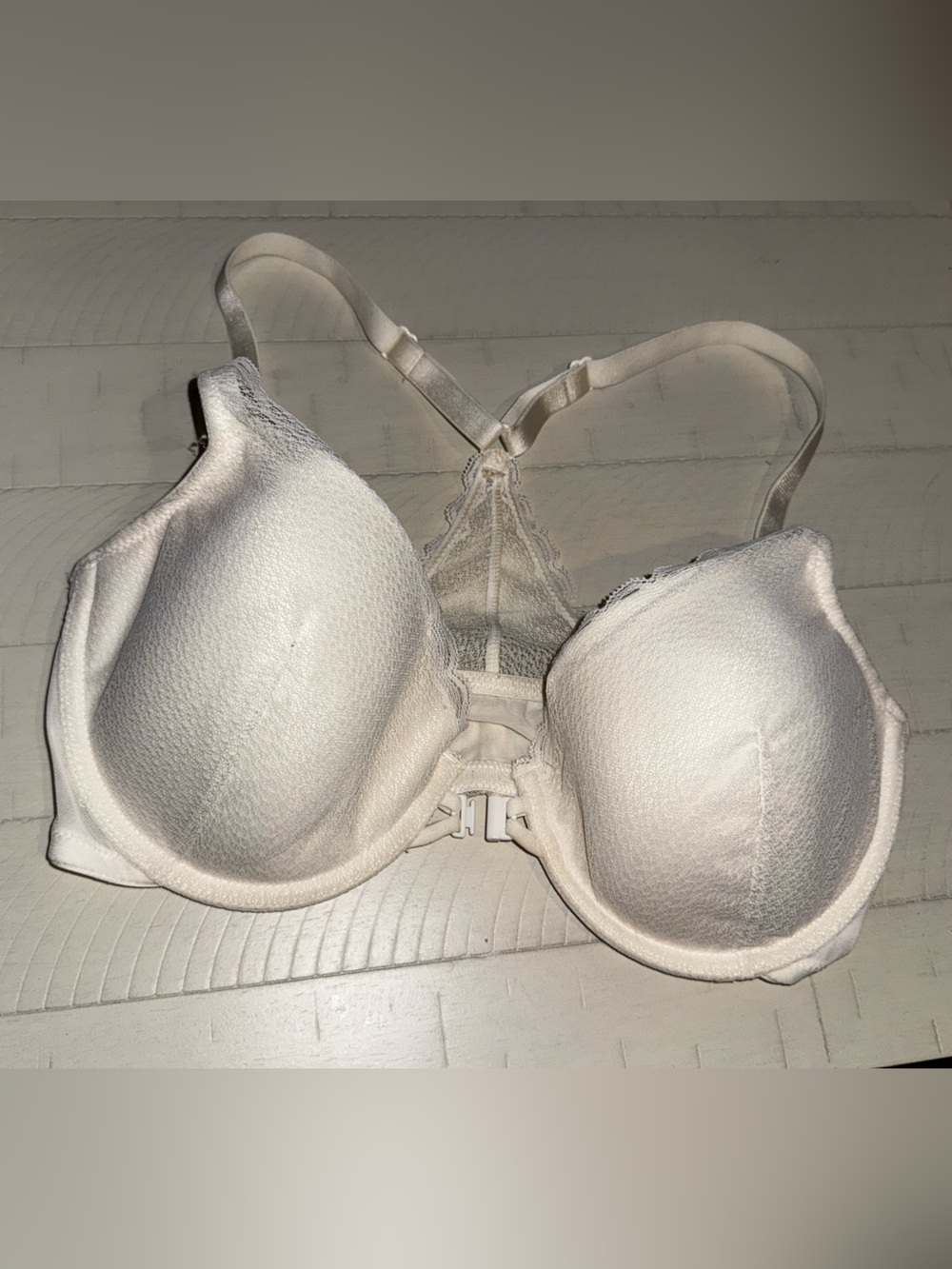 Auden White Padded Lace-Detail Front-Closure Bra